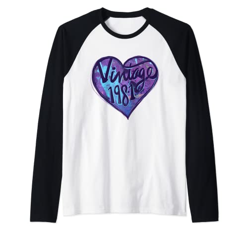 Vintage 1981 Birthday Retro 80s heart Raglan Baseball Tee