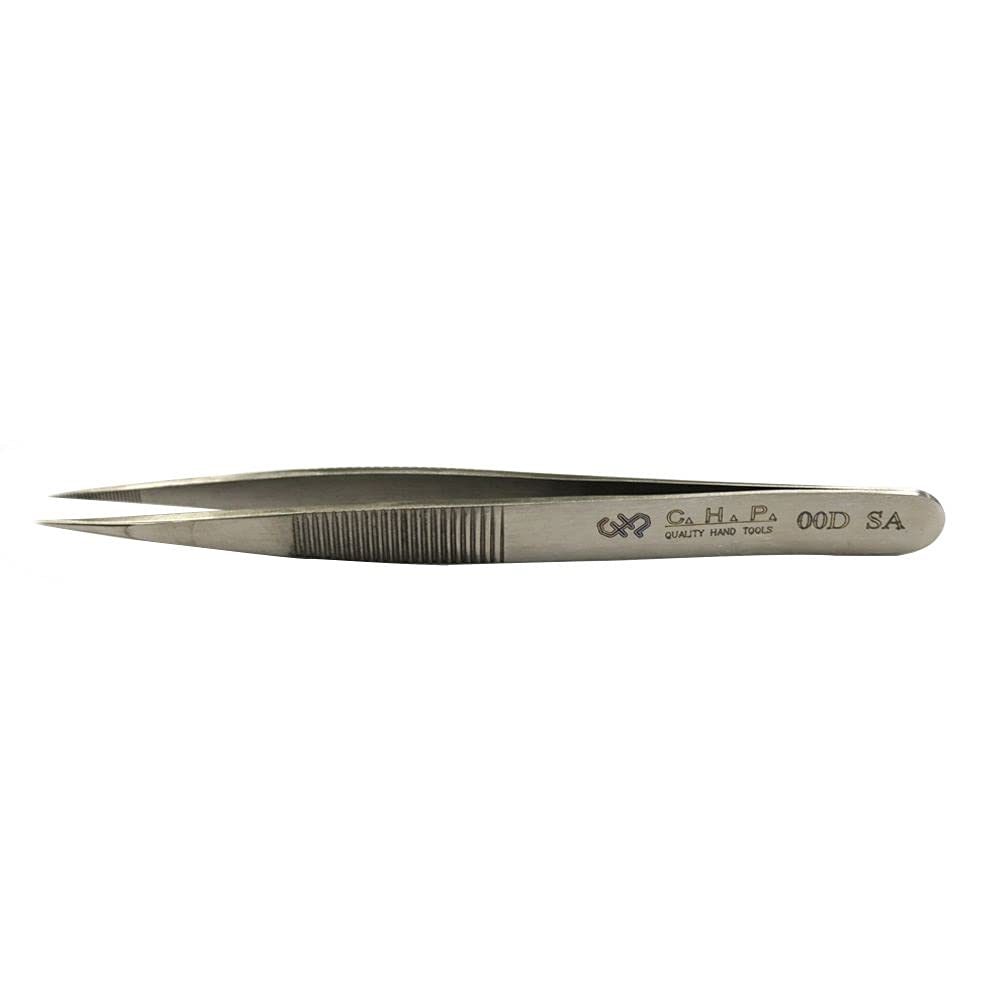 Hakko CHP 00D-SA - Pinzette a punta fine, dritte, seghettate, in acciaio inox non magnetico, resistenti alla corrosione, impugnatura seghettata, lunghezza 11,5 cm, confezione da 5