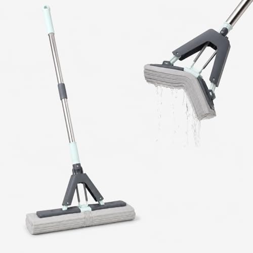 Sponge Mop for Cleaning Floors Self-Wringing Squeeze Easy Floor Cleaner PVA Sponge Tile Laminate Hardwood for Home Kitchen Bathroom Restaurant Cafe