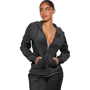 yidengymx Womens 2 Piece Velour Tracksuit Two Piece Soft Velvet Hooded Outfits for Women Large Hoodie/Jogger Pants-black