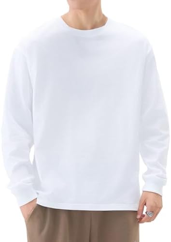 （20:00時点） [Ｋａｙｉｙａｓｕ] Tシャツ メンズ 長袖 9.2オンス 肉厚生地 ロンT インナー おおきいサイズ クルーネック 100綿 透けない 秋服(ホワイト L)