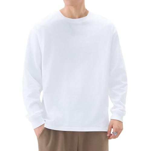 [Ｋａｙｉｙａｓｕ] Tシャツ メンズ 長袖 9.2オンス 肉厚生地 ロンT インナー おおきいサイズ クルーネック 100綿 透けない 秋服(ホワイト M)