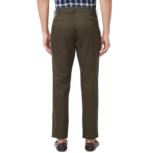 Image of Colorplus Men's Pure Cotton Solid Piece Dyed Pattern Contemporary Fit Flat Front Casual Trouser