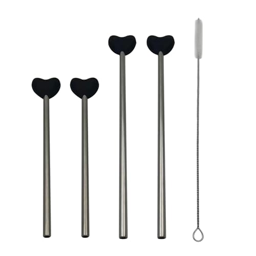 Pajita de metal con forma de corazón lavable para zumos y cócteles 4