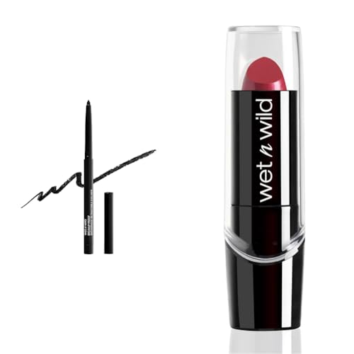Delineador líquido retráctil waterproof negro intenso y labial seda