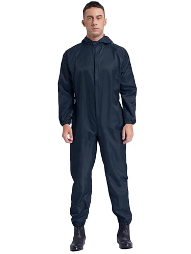 Yruioon Mono de trabajo unisex para hombre y mujer, traje de protección antiestático, con capucha, traje de cuerpo completo, ropa de trabajo industrial, azul marino, M