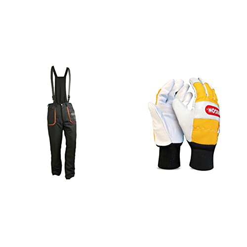 Oregon Peto de Protección Anticorte con Tirantes - Pantalones de Seguridad Tipo A para Motosierra (L) & Guantes de Seguridad para Cortar con Motosierra, Piel - 1 Par (L)