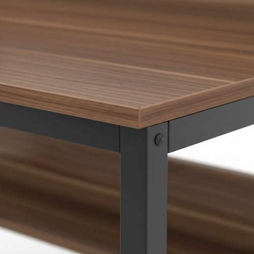 Image of Amazon Brand - Solimo Computer Desk with Hutch | Home Office Desk with Space-Saving Design & Bookshelf | Ideal for Small Spaces | TBS Tower - Asian Walnut | DIY Installation