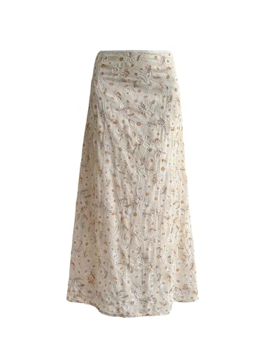 SOLY HUX Women's Floral Maxi Skirt Boho Embroidered Low Rise Flowy Vacation Skirts