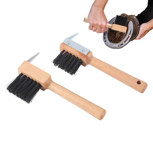 Mppchhn Desenlodador De Cascos con Cepillo | Raspador De Cascos con Cepillo Y Mango De Madera,2 Unidades de Accesorios de Limpieza Ecuestre