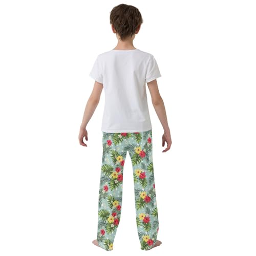 ZZXXB Tropical Flowers Leaves Boys Long Pants Soft Trousers Elastic Waist Kids Lounge Bottoms with Pockets S-XL3