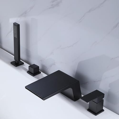 Mélangeur de Bain Cascade Noir Haute Qualité Robinetterie 4 Trous