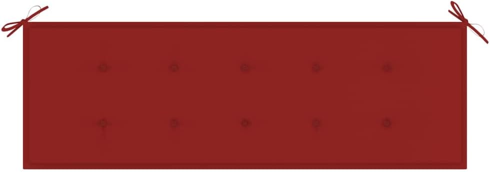 3-Seater Outdoor Patio Bench with Red Cushion, 59.1"x23.6"x35" Solid Eucalyptus Wood Garden Bench with Armrest, Large Bench Front Porch Chair for Patio Porch Poolside Balcony