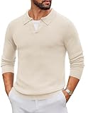 COOFANDY Long Sleeve Polo Sweaters for Men Casual Knitted Sweater Collared Fashion Golf Pullover, Beige, M