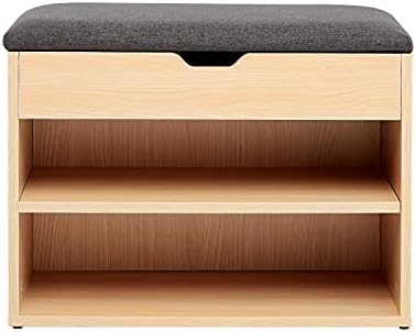 Amazon Basics 2-Shelf Metal Shoe Rack with Grey Fabric Seat Cushion - Grey