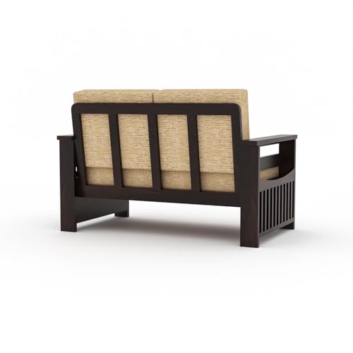 Image of Sheesham Wooden 2 Seater Sofa for Living Room | Rosewood 2 Seater Cushion Sofa Side Half Moon Rack | Solid Wood Sofa Set for Lounge (2 Seater,Walnut)