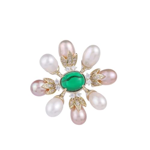 Image of 14K Gold Handcrafted Emerald Brooch with Moissanite and Freshwater Pearls - Vintage Style Floral Corsage, Fashion Coat Accessory Gift