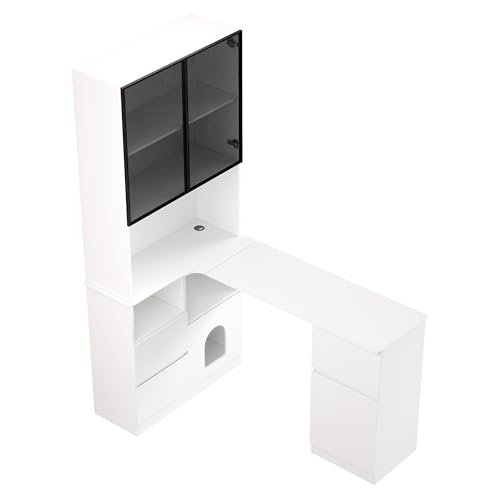 Bureau d'angle avec étagère vitrine LED 120x80x180 cm meuble en L - 5
