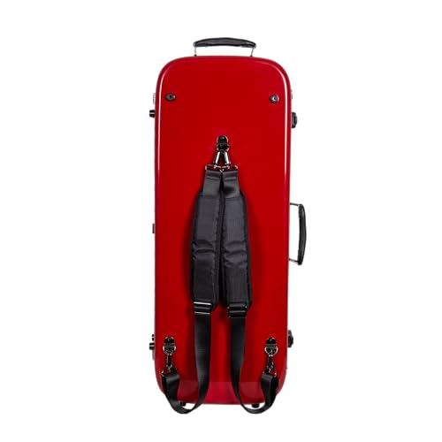 Image of Crossrock Fiberglass Mandolin Case - Oblong for A & F-Style (Universal Fit) | Red Gloss, Forest Green Velvet, TSA Lock, Hygrometer, Backpack Straps - Pro Travel Series