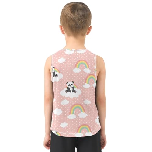 J JOYSAY Cartoon Panda Dots Pink Boys Tank Top Sleeveless Muscle Shirts Quick Dry Workout Active Sport Kids T-Shirts 3-15T3