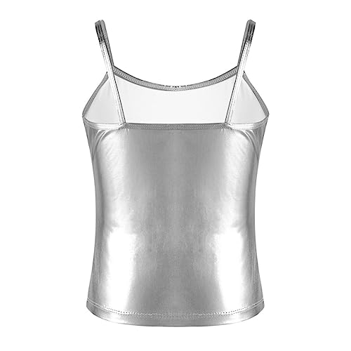 Girls Camisole Straps Shiny Metallic Tank Top for Gymnastic Dance Performance Top2