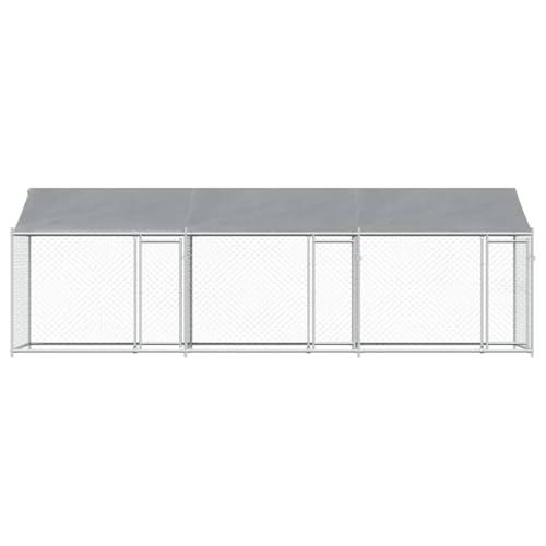 vidaXL Hundezwinger, Hundehütte mit Dach Türen, Hundekäfig mit Maschen-Design, Hundehaus Hühnerstall Drahtkäfig, Grau Verzinkter Stahl