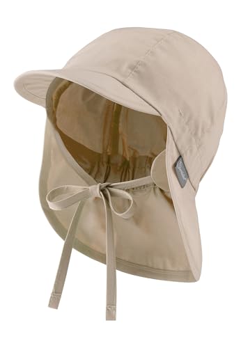 Sterntaler Schirmmütze Nacken Basic - Unisex Baby- und Kinder Mütze mit Nackenschutz, Ohrenklappen und Bindeband - UV-Schutz 50+ Hut aus Popeline (Bio) - Sommer Kopfbedeckung - beige, Größe 47
