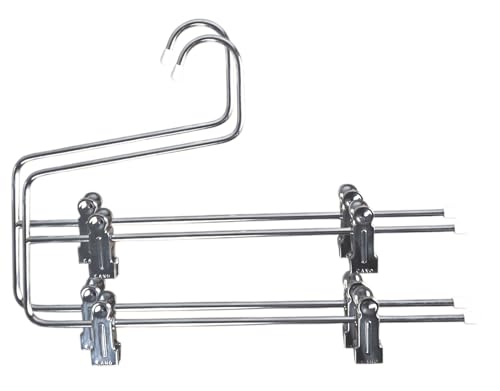 Lote de 2 Perchas Múltiples | Metálicas de Alta Resistencia con Pinzas Ajustables Antideslizantes | Ahorra Espacio en el Armario | Ideal para Pantalones y Faldas | Plateado (34 cms)