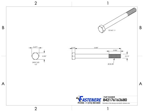 Image of 5 /16-18 x 3-1 /2 inch Hex Head Cap Screw Bolts, External Hex Drive, Stainless Steel 304, Partially Threaded, Stainless Steel, Quantity 10 By Fastenere