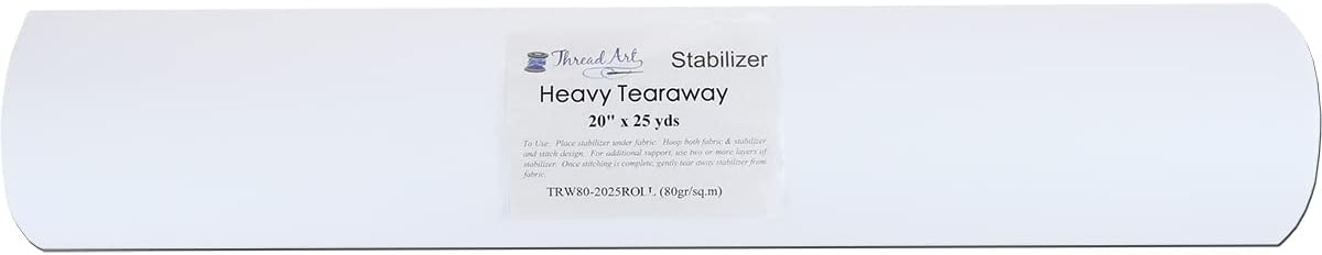 Threadart Tearaway Embroidery Stabilizer | Heavy Weight 2.8 oz | 20" x 25 yd roll | for Machine Embroidery | Additional Styles of Cutaway, Washaway, Tearaway, Sticky in Rolls and Precuts