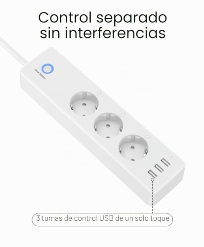 Regleta Wi-Fi inteligente con 3 enchufes de CA y puertos USB para control por app 7