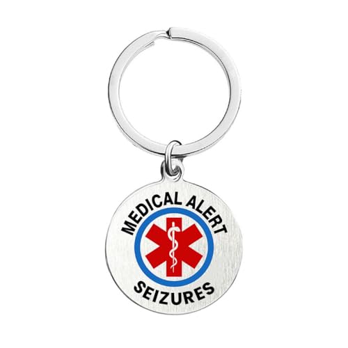 RENYILIN Stainless Steel Round Medical Alert Emergency First Aid Key Chain (SEIZURES)