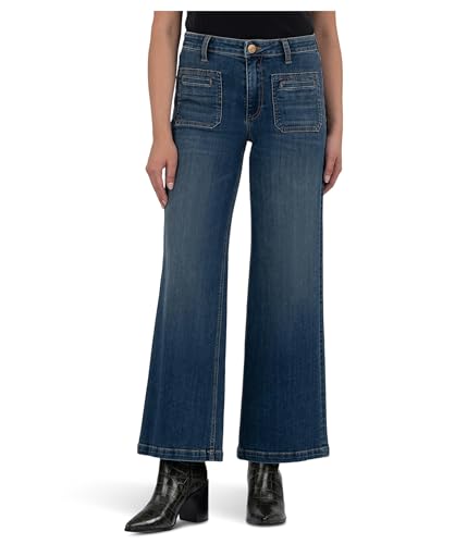 KUT from the Kloth Women's Jean High Rise Wide Leg Front and Back Patch Pockets