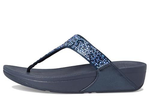 Image of FitFlop, Women's, Lulu Crystal-Mix Toe-Post Sandals, Midnight Navy, 6, Medium