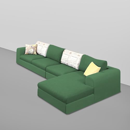 Image of Koza RHS 6 Seater L Shape Sofa Set for Living Room (Green Fabric) Premium Fabric Sofa