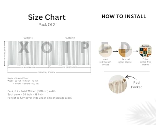 Image of Under Sink & Counter Curtain for Modular Kitchen - Printed Fabric Rod Pocket Hanging Skirt, Washable Under-Counter Cover, Panels (Each Panel: 150 x 70 cm)