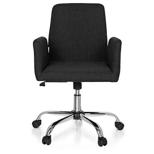 hjh OFFICE 723032 Living Stuhl Flow Stoff Schwarz Bürostuhl Drehsessel gepolstert mit Rollen & Wippfunktion, höhenverstellbar