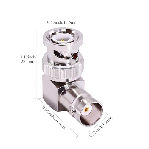CNARIO 2PCS BNC Male to Female Right Angle Adapter (90 Degree, 50 Ohm) BNC Right Angle Connector for 3G/6G HD SDI Cable Switcher CCTV Video Transmitter Camera System