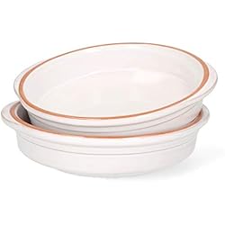 Cacerola Horno Antigua MamboCat Cazuela - Juego de 2 cuencos de arcilla (20,5 cm, 600 ml, redondos, aptos para el horno, de cerámica antigua, para pasta, para servir, horno, cacerola, de cerámica blanca vidriada