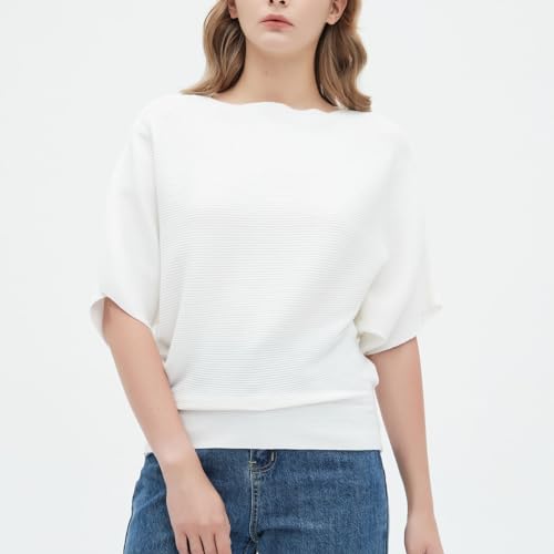 Image of EDSTAR Women Dolman Batwing Sleeves Knitted Sweaters Winter Boat Neck Pullovers Tops