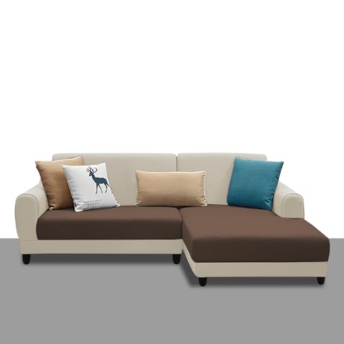 Image of Kraven RHS 4 Seater L Shape Sofa Set for Living Room (Cream Brown Fabric) Premium Fabric Sofa