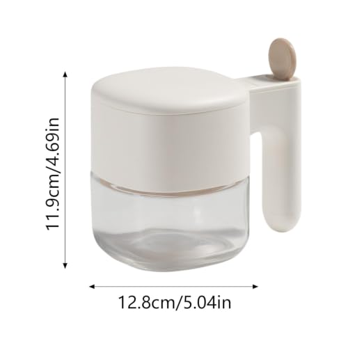 Glass Seasoning Container with Airtight Seal and Integrated Spoon, 5 x 5 In Leak Proof Automatic Lid Glass Jar,Seasoning Dispenser Compact Storage Glass Jar for Kitchen Home Cooking (beige) - image 2