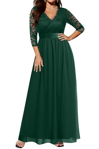 Image of Pinup Fashion Wedding Dresses for Bride Plus Size - Formal Evening Gown Wrap Neck Lace Chiffon Long Dress