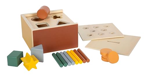 small Foot Montessori Steckspiel aus FSC 100%-zertifiziertem Holz, Lernspielzeug mit 3 Einsätzen, Münzen, Stäbe und Bauklötze, Motorikspielzeug für Kinder ab 1 Jahr, 12743