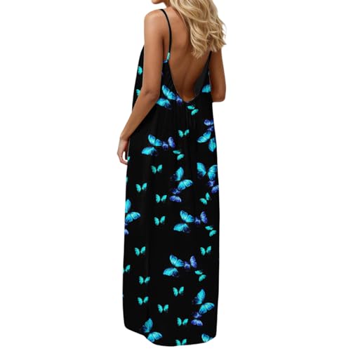 Image of HTHLVMD Backless Cami Dress Summer Dresses for Women 2026 Spaghetti Strap Dresses Womens Solid Color Backless Cami Dress