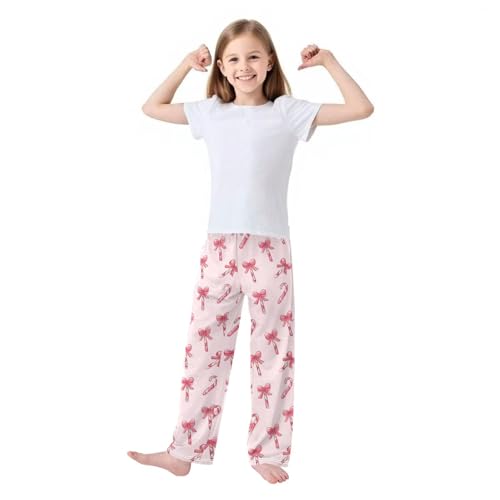 Pajama Bottoms, Pink Candy Cane Bows Pajamas Pant Sleep Long Pants Lounge Wear Sleepwear Soft Pjs2