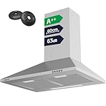 CIARRA Cooker Hoods 60cm CBCS6201 Stainless Steel Chimney vent Hood 600mm with Carbon Filters Recirculating Ducting Wall Mounted Kitchen Ventilation Extractor Fan