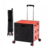 Einkaufskorb mit Rollen Faltbarer Allzweckwagen, zusammenklappbarer Kofferraumwagen, tragbare Rollkiste, Handwagen, Einkaufswagen, Radbox mit Deckel, geräuschloses 360 ° drehbares Rad (Color : Black+