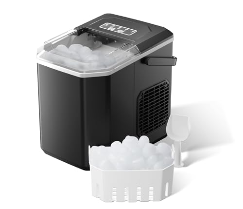 Máquina de Hielo Portátil, Máquinas para Hacer Hielo para Hogar 12kg/24h, 1,5L Tanque, 35dB Silenciosa, Autolimpieza, 2 Tamaños de Hielo (S/L), para Cocina/Office/Fiestas