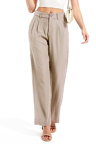 Women's Casual Straight Trousers High Waisted Button Work Office Dress Pants with Pockets2